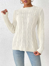 Load image into Gallery viewer, Cable-Knit Round Neck Long Sleeve Sweater
