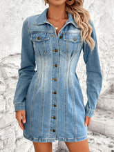 Load image into Gallery viewer, Pocketed Button Up Long Sleeve Denim Dress
