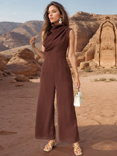 Load image into Gallery viewer, Perfee Ruched Mock Neck Sleeveless Jumpsuit
