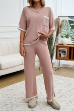 Load image into Gallery viewer, Devine Contrast Trim Half Sleeve Top and Pants Set
