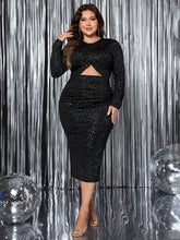 Load image into Gallery viewer, Honey Plus Size Cutout Slit Round Neck Long Sleeve Dress
