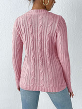 Load image into Gallery viewer, Cable-Knit Round Neck Long Sleeve Sweater
