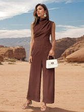 Load image into Gallery viewer, Perfee Ruched Mock Neck Sleeveless Jumpsuit
