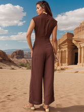 Load image into Gallery viewer, Perfee Ruched Mock Neck Sleeveless Jumpsuit
