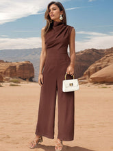 Load image into Gallery viewer, Perfee Ruched Mock Neck Sleeveless Jumpsuit
