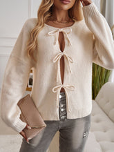 Load image into Gallery viewer, Devine Tied Round Neck Dropped Shoulder Cardigan
