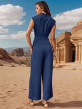 Load image into Gallery viewer, Perfee Ruched Mock Neck Sleeveless Jumpsuit
