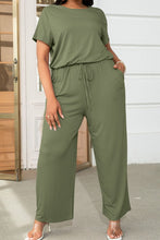 Load image into Gallery viewer, Plus Size Drawstring Waist Short Sleeve Jumpsuit
