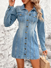 Load image into Gallery viewer, Pocketed Button Up Long Sleeve Denim Dress
