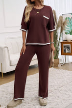 Load image into Gallery viewer, Devine Contrast Trim Half Sleeve Top and Pants Set
