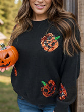 Load image into Gallery viewer, Plus Size Sequin Pumpkin Round Neck Sweater
