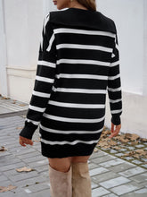 Load image into Gallery viewer, Devine Quarter Zip Striped Long Sleeve Sweater Dress
