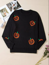 Load image into Gallery viewer, Plus Size Sequin Pumpkin Round Neck Sweater
