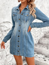 Load image into Gallery viewer, Pocketed Button Up Long Sleeve Denim Dress
