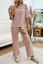 Load image into Gallery viewer, Devine Contrast Trim Half Sleeve Top and Pants Set
