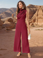 Load image into Gallery viewer, Perfee Ruched Mock Neck Sleeveless Jumpsuit
