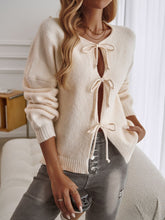 Load image into Gallery viewer, Devine Tied Round Neck Dropped Shoulder Cardigan
