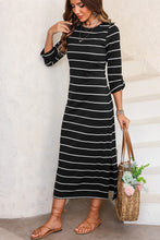 Load image into Gallery viewer, Slit Striped Round Neck Midi Dress
