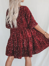 Load image into Gallery viewer, Full Size Sequin Round Neck Half Sleeve Mini Dress
