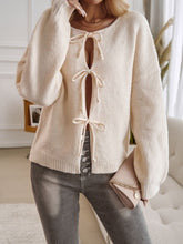 Load image into Gallery viewer, Devine Tied Round Neck Dropped Shoulder Cardigan
